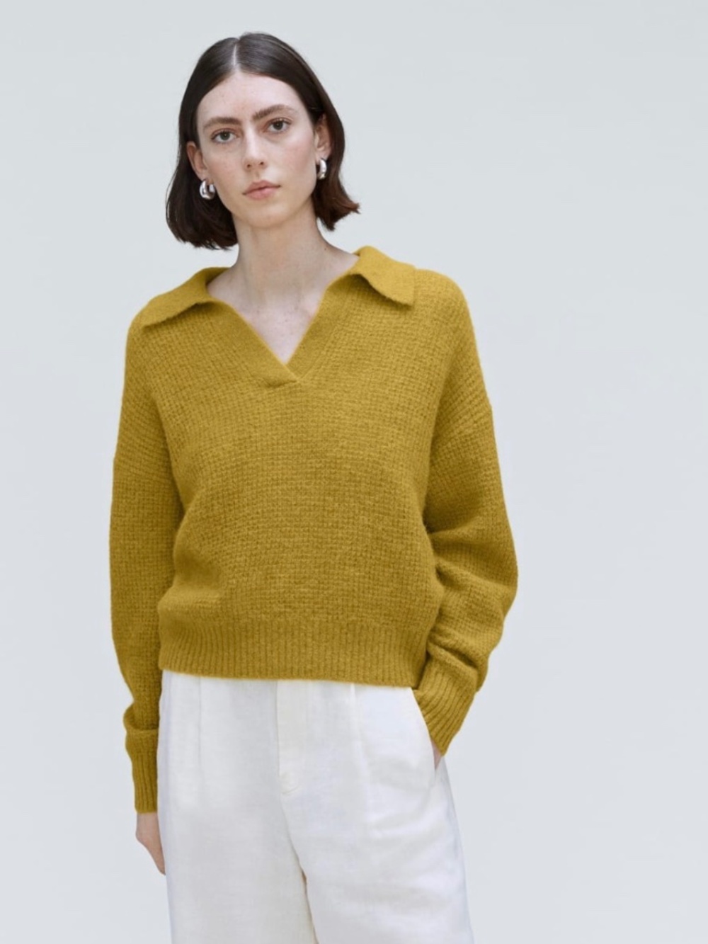 Everlane Alpaca Waffle-Stitch Polo - in Golden Palm
